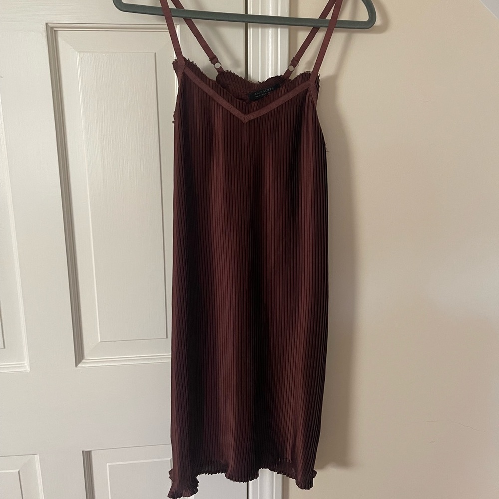 NWOT ALLSAINTS Maroon pleated satin dress size 0